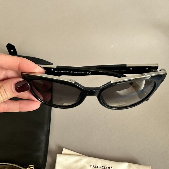 Black Balenciaga Sunglasses With Silver Trim at Top - Picture 5 of 7